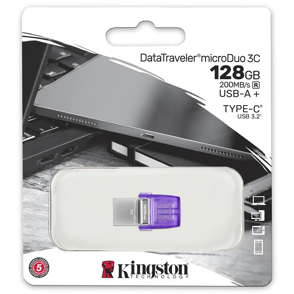 Pendrive Kingston 128GB USB 3.2 / Type-C - Prata / Roxo (DTDUO3CG3/128GB)