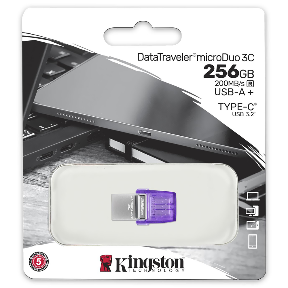 Pendrive Kingston 256GB USB 3.2 / Type-C - Prata / Roxo (DTDUO3CG3/256GB)