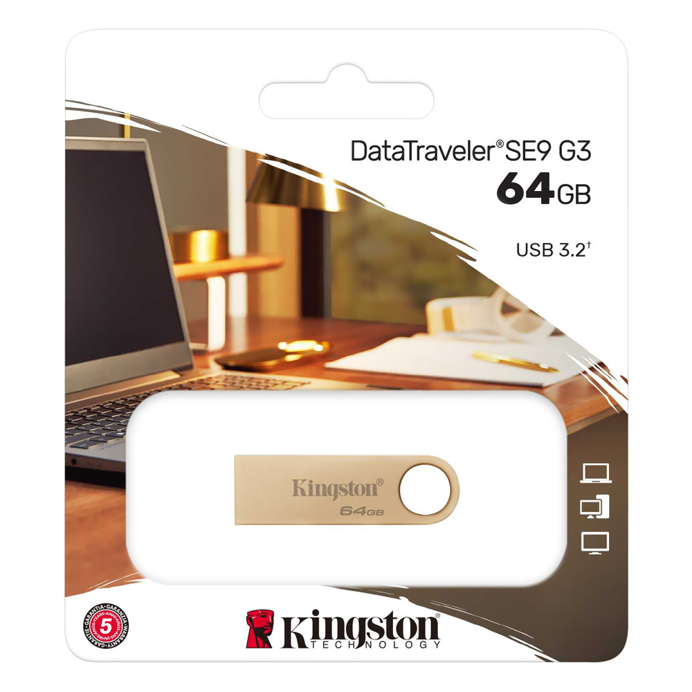 Pendrive Kingston 64GB USB 3.2 - Dourado (DTSE9G3/64GB)