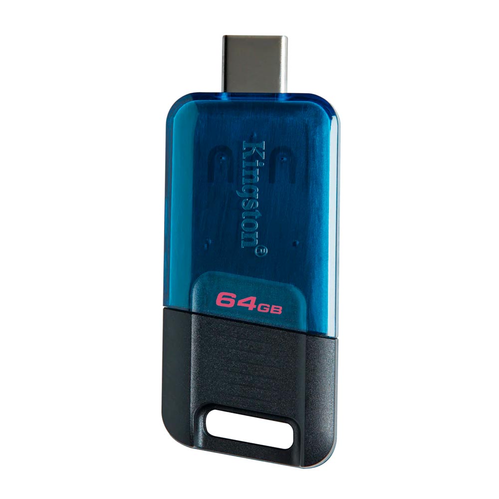 Pendrive Kingston DataTraveler 80M 64GB Type-C 3.2 - Preto / Azul (DT80M/64GB)