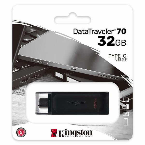 Pendrive Kingston DT70 32GB USB 3.2 / Type-C - Preto
