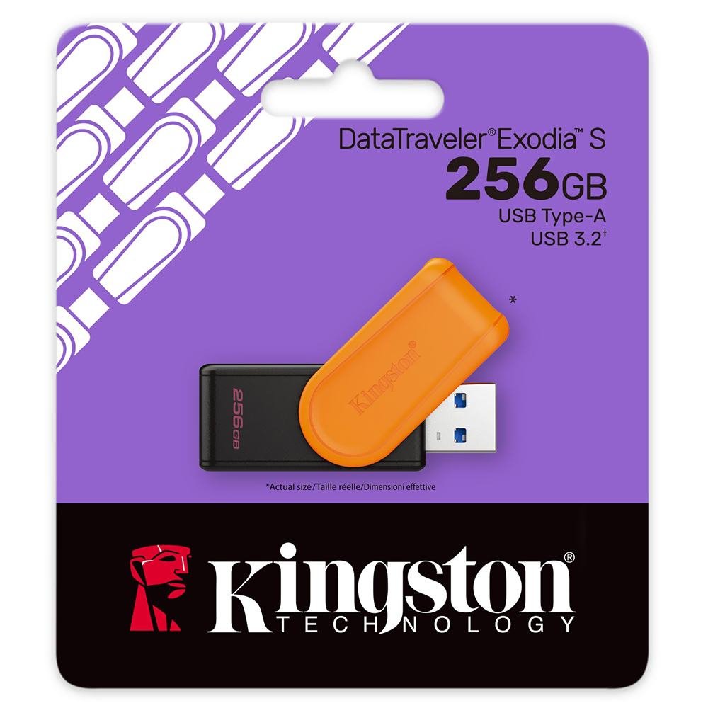 Pendrive Kingston Exodia S 256GB USB 3.2 - Preto / Laranja (DTXS/256GB)