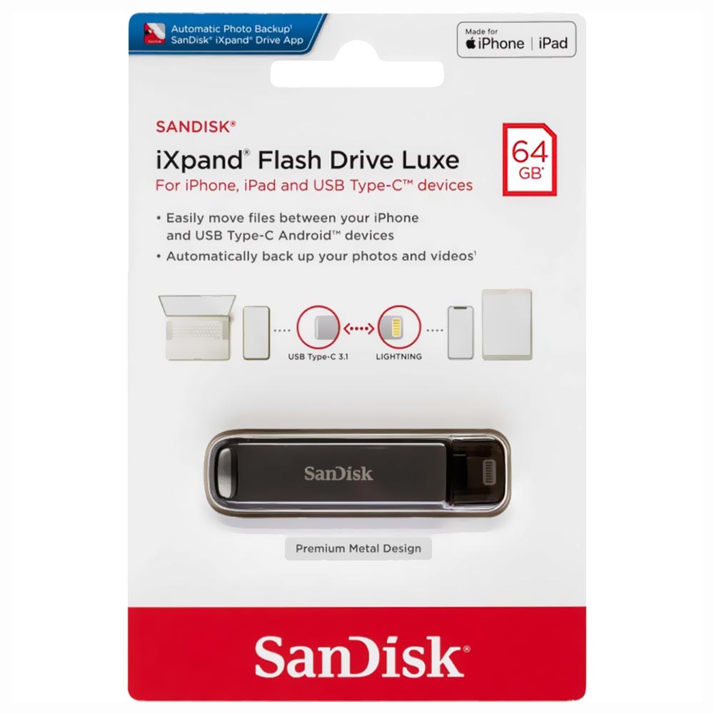 Pendrive SanDisk Flash Drive 64GB Lightning / USB Type-C 3.1 - Preto