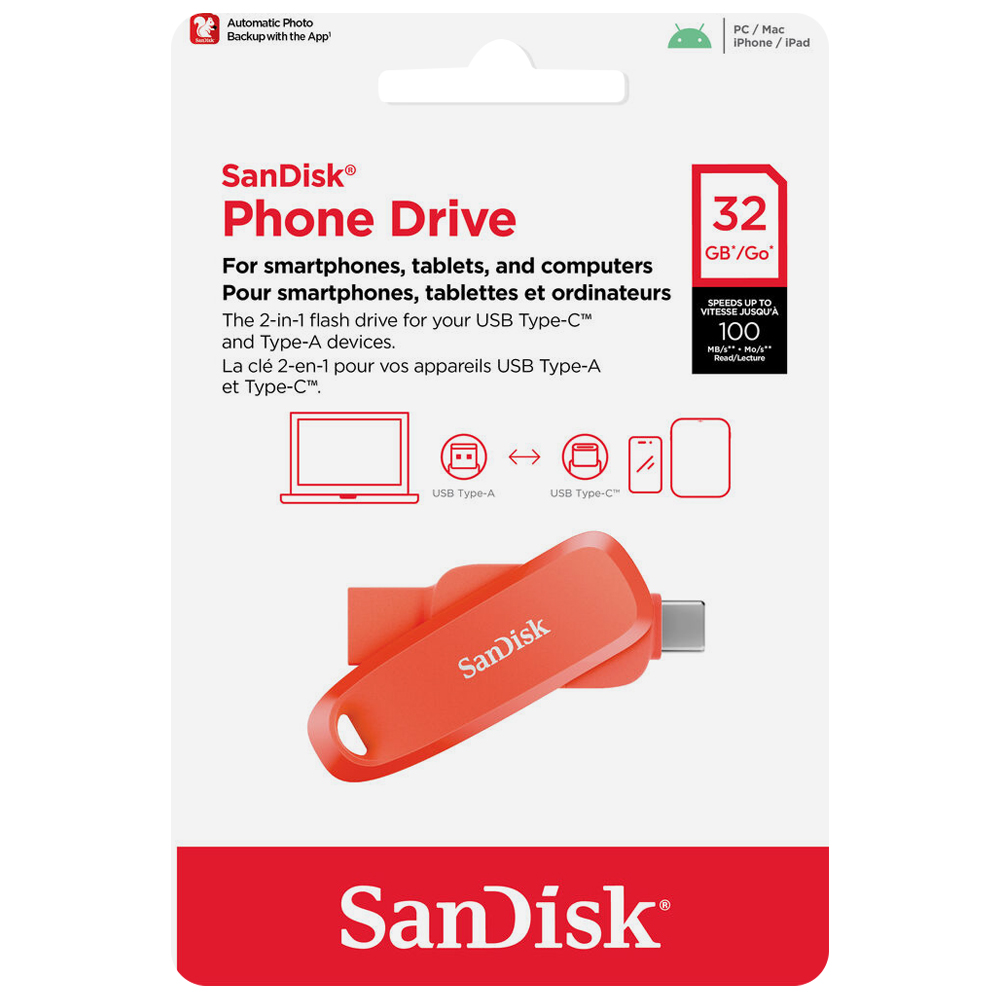 Pendrive SanDisk G46NO Phone Drive 32GB USB-C / USB 3.2 - Laranja (SDDDC6-032G-G46NO)