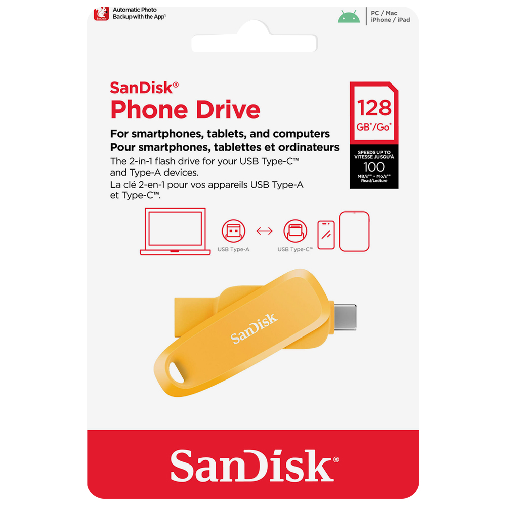 Pendrive SanDisk G46YD Phone Drive 128GB USB-C / USB 3.2 - Amarelo (SDDDC6-128G-G46YD)