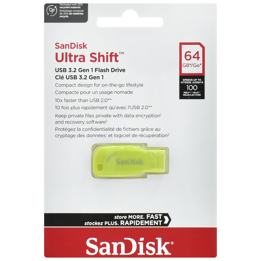 Pendrive SanDisk Z410 Ultra Shift 64GB USB 3.2 - Amarelo (SDCZ410-064G-G46EP)