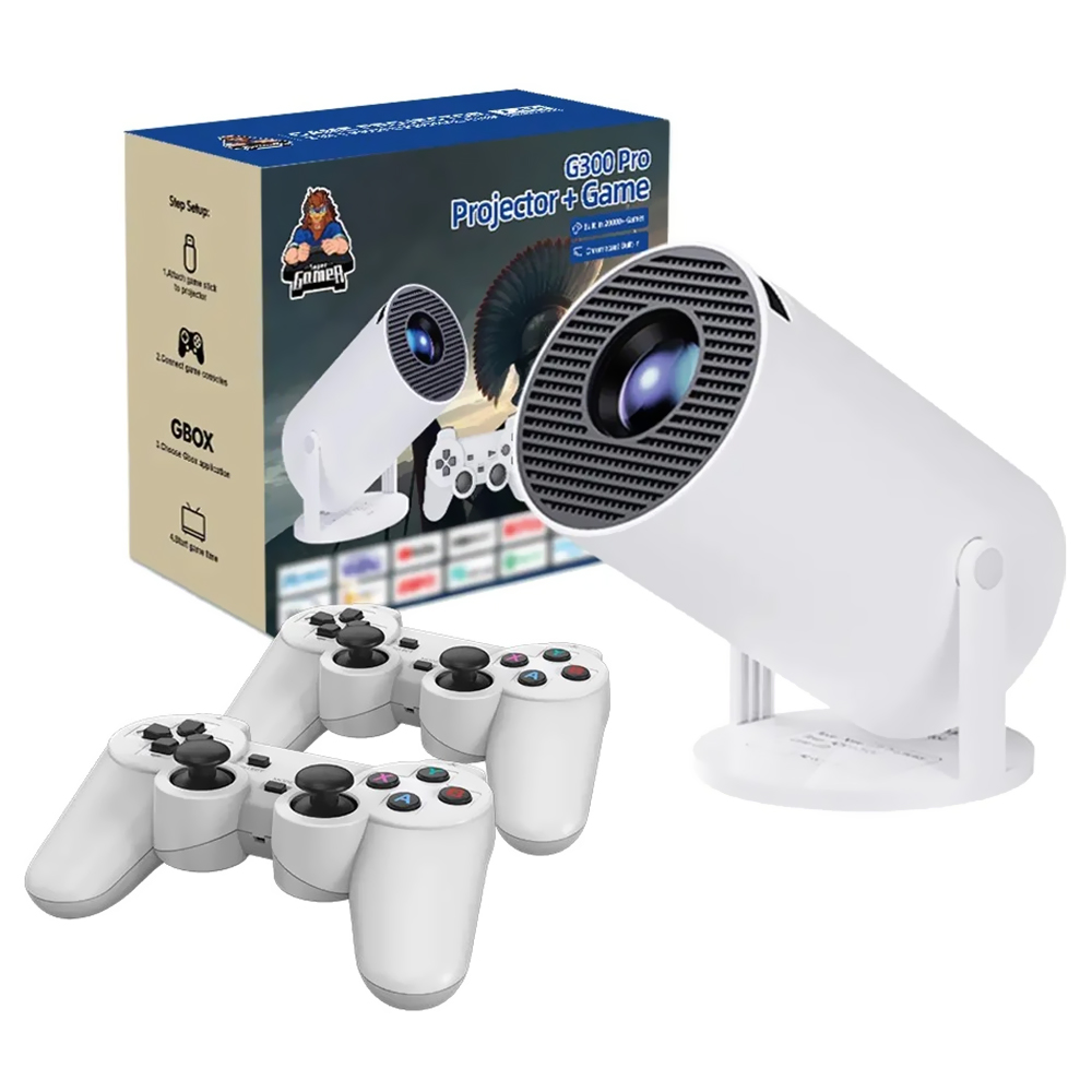 Projetor Super Gamer G300 Pro - Branco + 2 Controles (Com 20000 jogos)