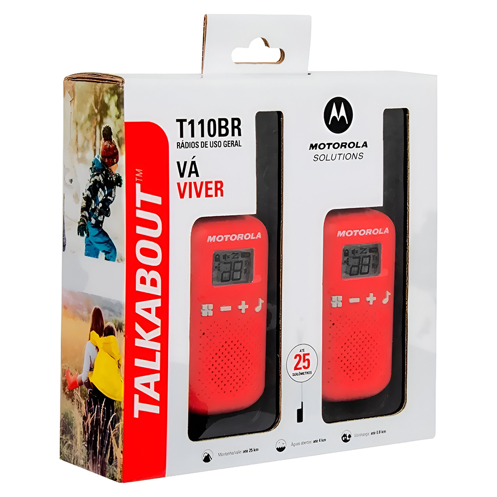 Walkie Talkie Motorola T110 FRS / GMRS / 16 Milhas / Bivolt - Preto / Vermelho