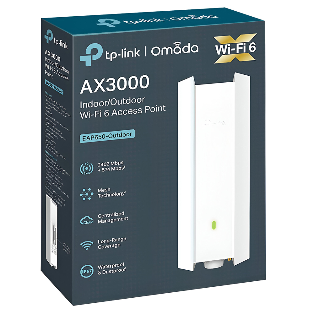 Ponto de Acesso Tp-Link Omada EAP650-Oudoor AX3000 Dual Band / 2.4GHz / 5GHz / Wi-Fi 6 / MU-MIMO - Branco (Parede)