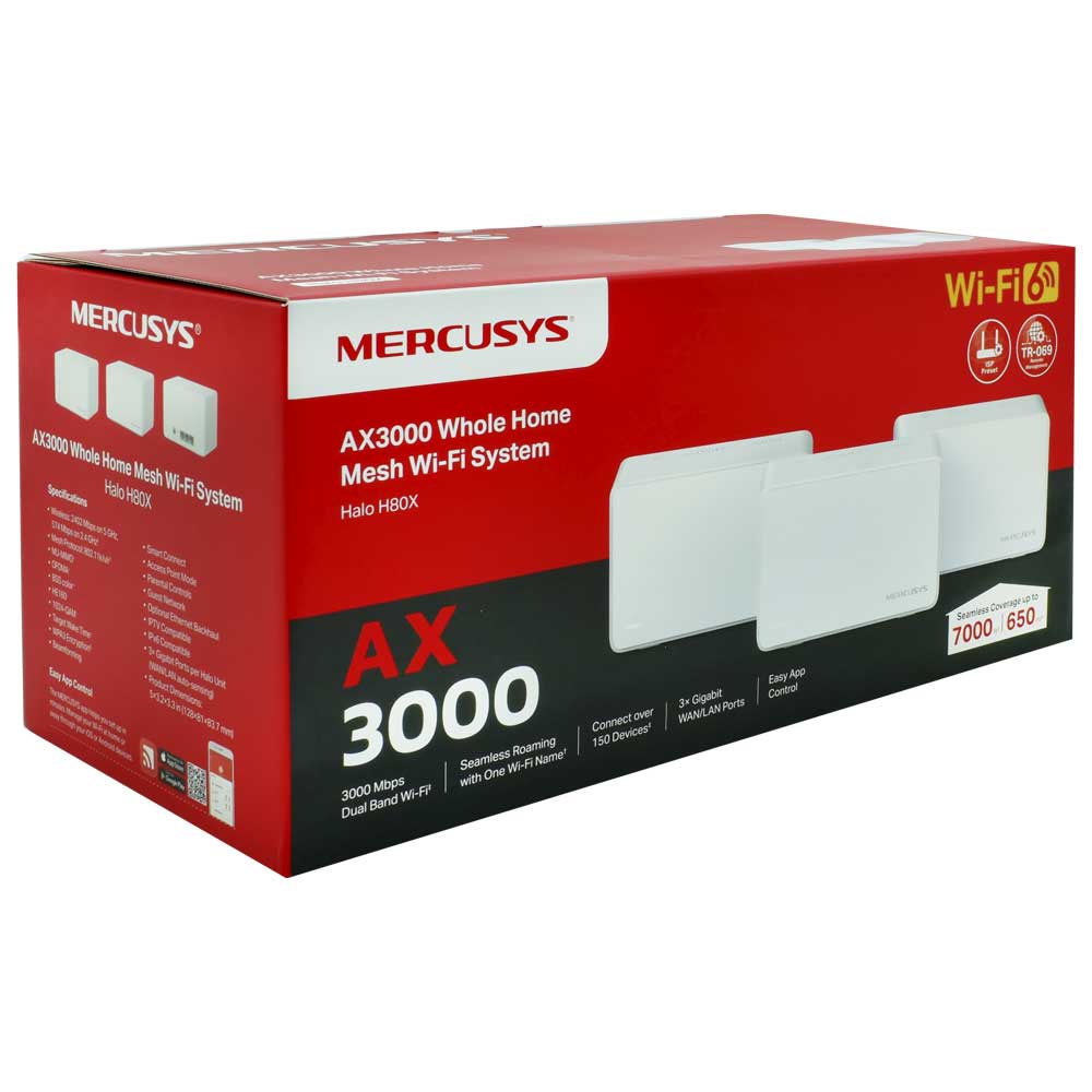 Roteador Mercusys Halo H80X Whole Home Mesh AX3000 Dual Band / 2.4GHz / 5GHz / Wi-Fi 6 - Branco (Kit com 3)