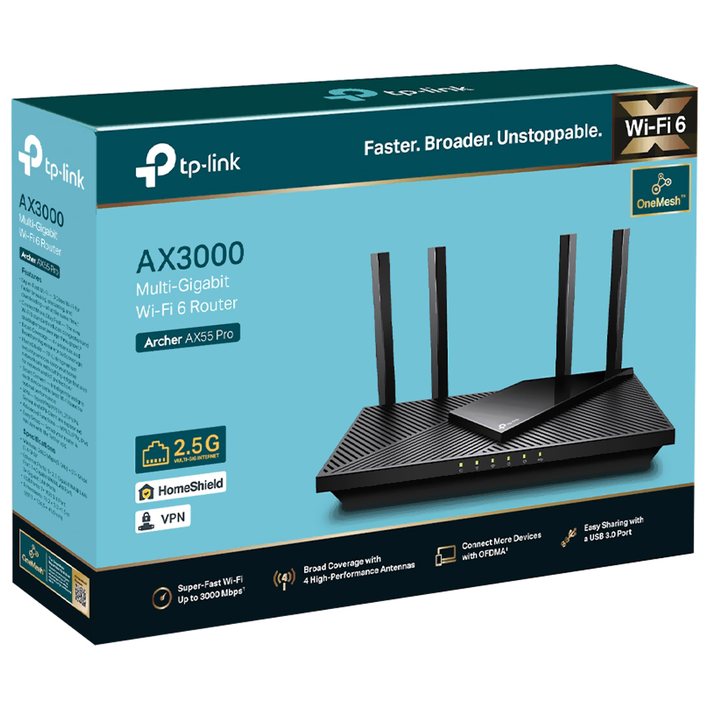 Roteador Tp-Link Archer AX55 Pro AX3000 Dual Band / 2.4GHz / 5GHz / Wi-Fi 6