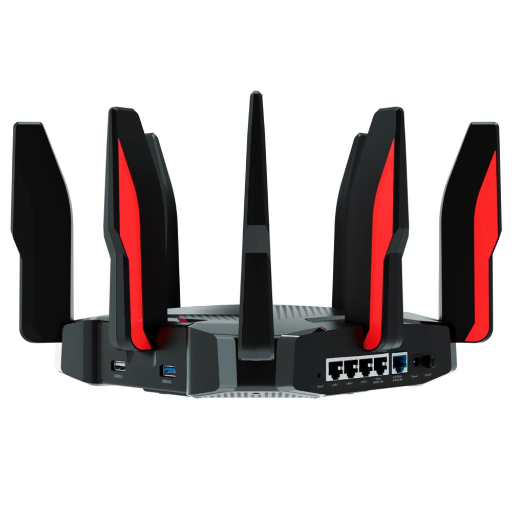 Roteador Tp-Link Archer GX90 AX6600 Tri Band Gigabit / 2.4GHz / 5GHz / Wi-Fi 6 / MU-MIMO / 8 Antenas - Preto / Vermelho