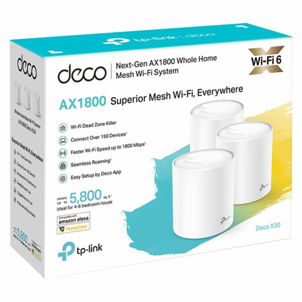 Roteador Tp-Link Deco X20 Whole Home Mesh Wi-Fi AX1800 Dual Band / 2.4GHz / 5GHz - Branco (Kit com 3)