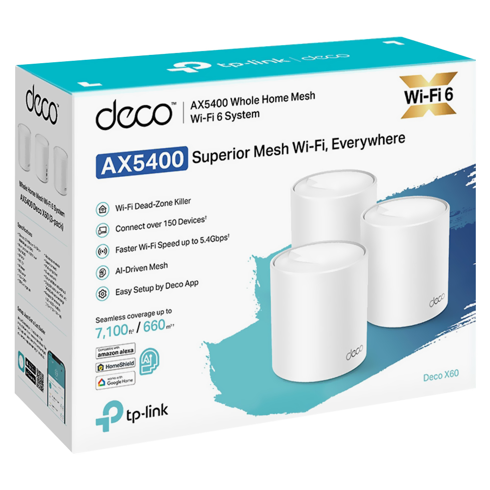 Roteador Tp-Link Deco X60 Whole Home Mesh Wi-Fi AX5400 Dual Band / 2.4GHz / 5GHz - Branco (Kit com 3)