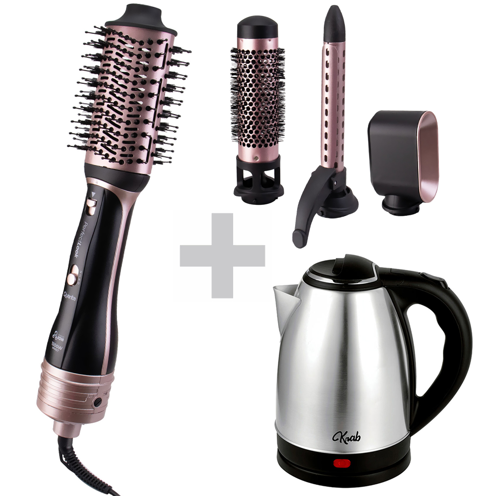 Escova Secadora Quanta QTKCS7001 / Bivolt - Preto + Chaleira Elétrica Krab KB2L