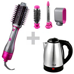 Escova Secadora Quanta QTKCS7001 / Bivolt - Rosa + Chaleira Elétrica Krab KB2L