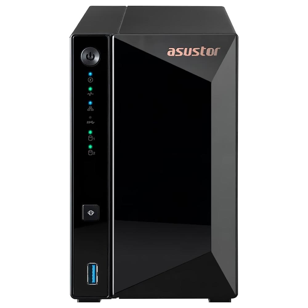 Servidor Nas Storage Asustor AS3302T V2 Drivestor 2 Pro Realtek RTD1619B de 1.7GHz / 1GB de RAM / 2 Baias / USB 3.2 / LAN - Preto