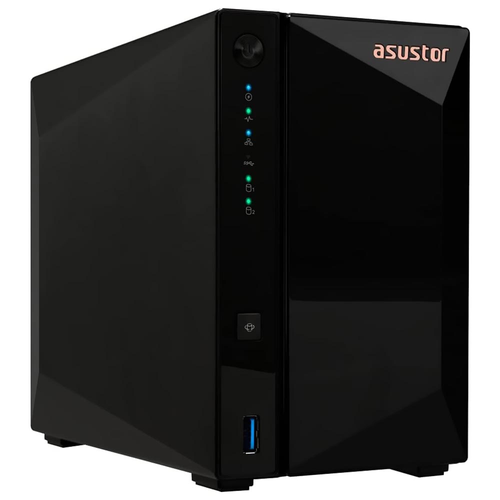 Servidor Nas Storage Asustor AS3302T V2 Drivestor 2 Pro Realtek RTD1619B de 1.7GHz / 2GB de RAM / 2 Baias / USB 3.2 / LAN - Preto