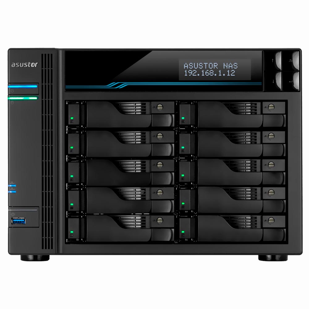 Servidor Nas Storage Asustor AS6510T Lockerstor10 Intel ATOM C3538 de 2.1GHz / 8GB de RAM / 10 Baias / USB 3.2 / LAN - Preto