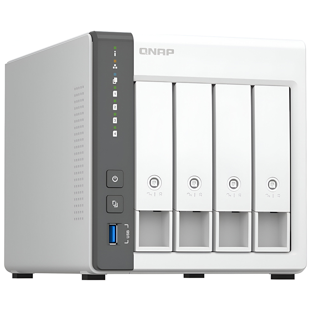 Servidor Nas Storage QNAP TS-433 ARM Cortex-A55 Quad Core de 2.0 GHz / 4GB de RAM / 4 Baias / USB / LAN - Branco