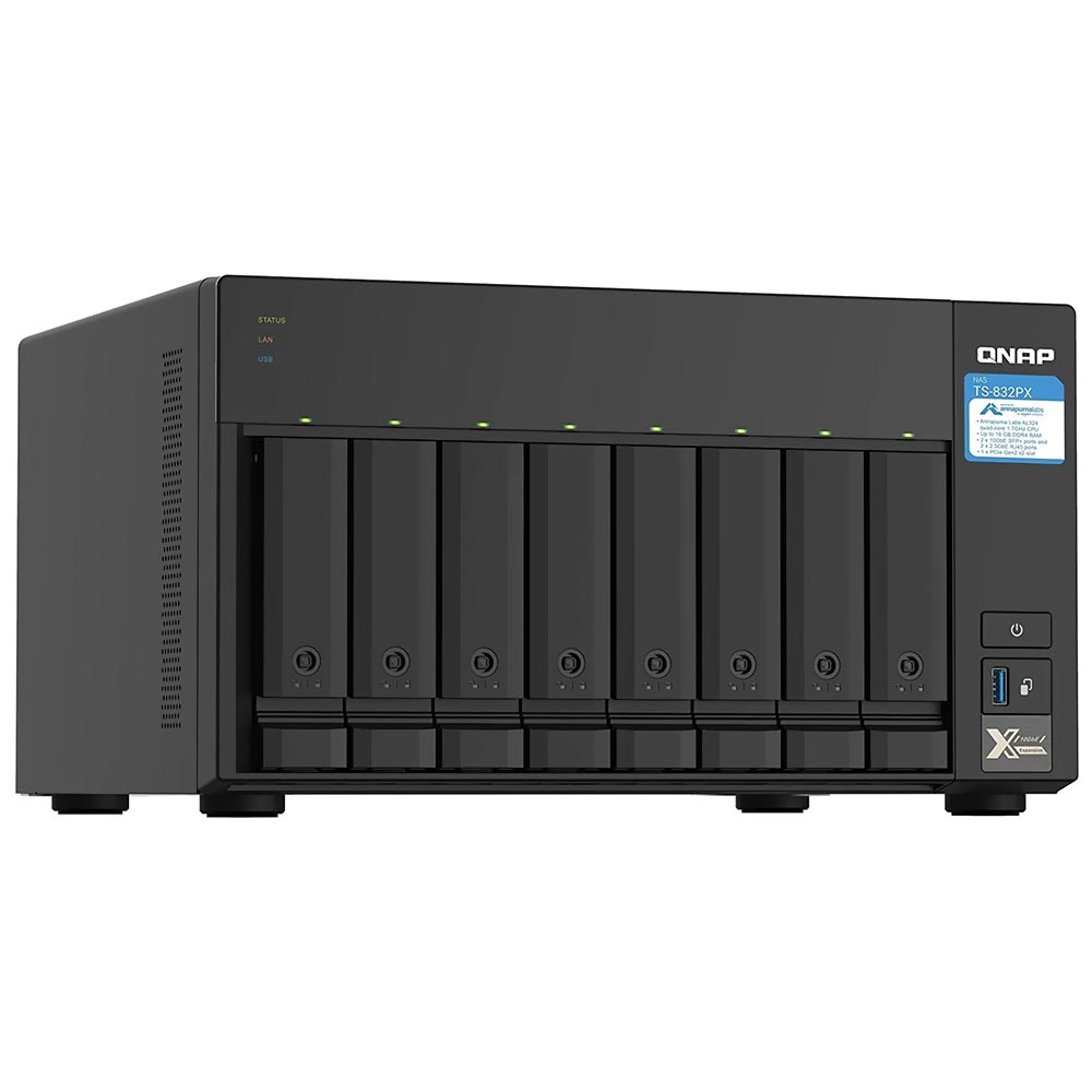 Servidor Nas Storage QNAP TS-832PX-4G-US ARM Cortex-A57 de 1.7GHz / 4GB de RAM / 8 Baias / USB / LAN - Preto