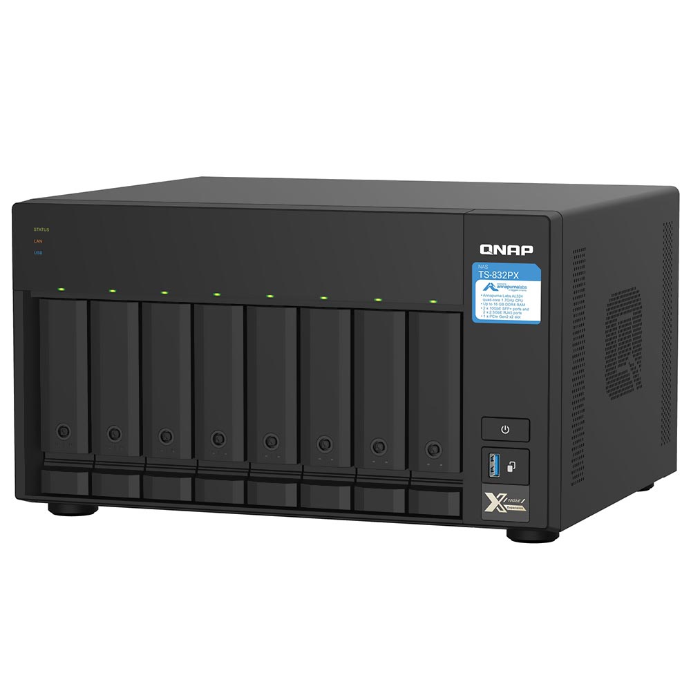 Servidor Nas Storage QNAP TS-832PX-4G-US ARM Cortex-A57 de 1.7GHz / 4GB de RAM / 8 Baias / USB / LAN - Preto