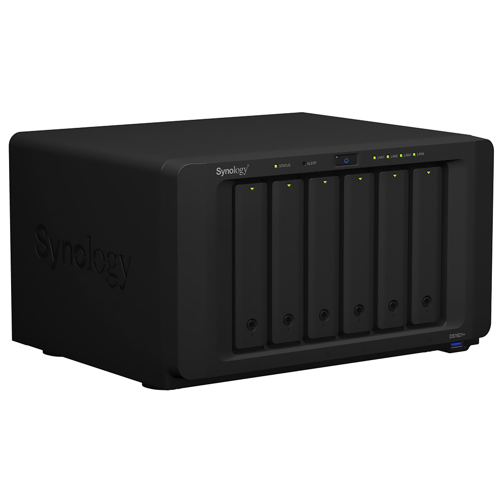 Servidor Nas Storage Synology DiskStation DS1621+ AMD Ryzen V1500B de 2.2GHz / 4GB de RAM / 6 Baias / USB / LAN - Preto