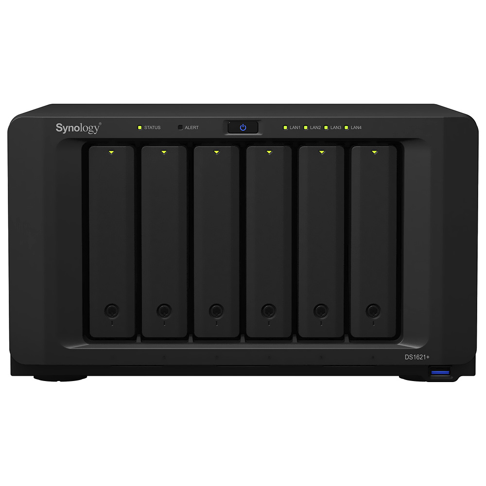 Servidor Nas Storage Synology DiskStation DS1621+ AMD Ryzen V1500B de 2.2GHz / 4GB de RAM / 6 Baias / USB / LAN - Preto