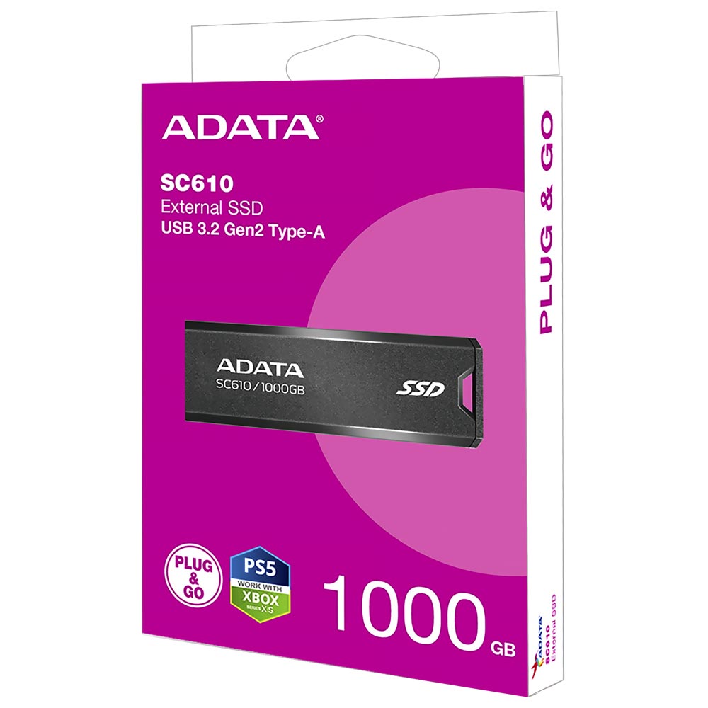 SSD Externo ADATA 1TB SC610 Plug y Go USB 3.2 - Preto (SC610-1000G-CBK/RD)