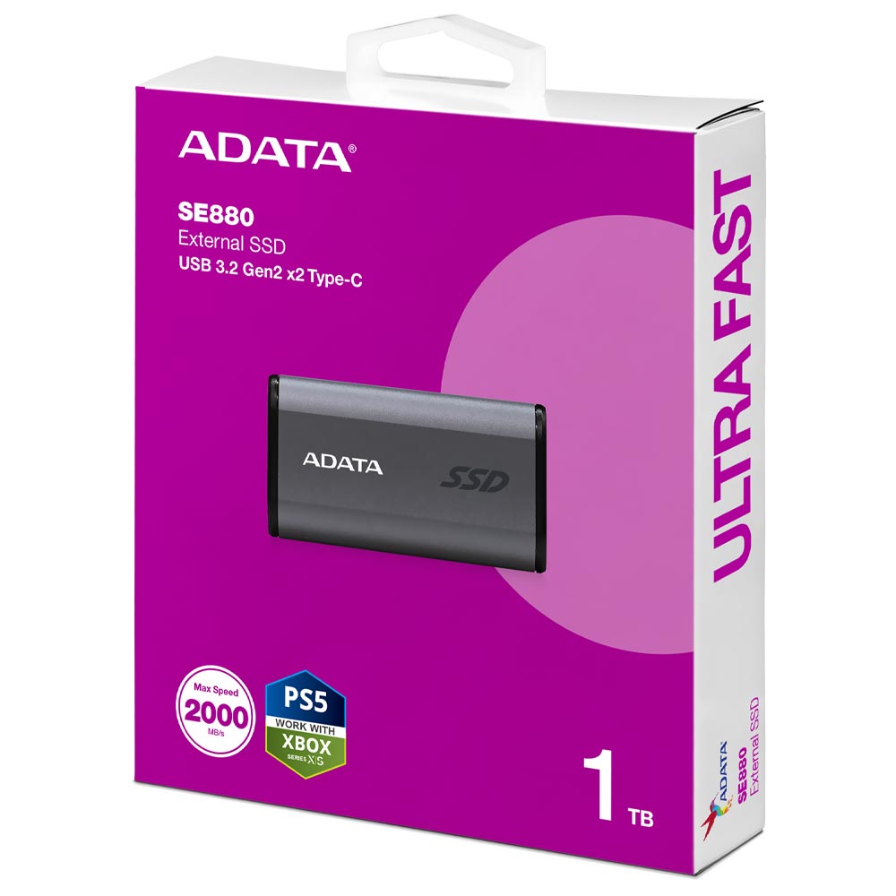 SSD Externo ADATA 1TB SE880 Ultra Fast USB-C 3.2 - Cinza (AELI-SE880-1TCGY)