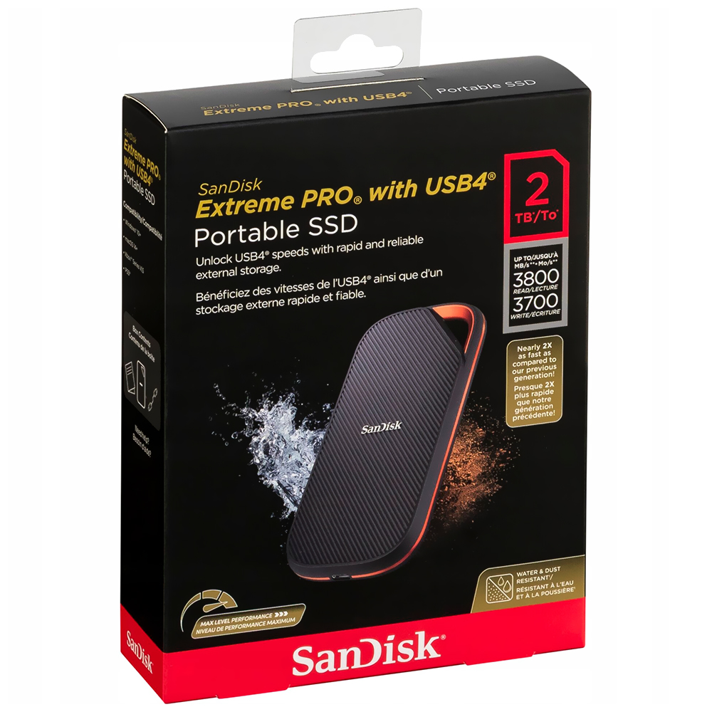 SSD Externo SanDisk 2TB Extrene Pro Portátil / USB-C 3.2 - Preto (SDSSDE82-2T00-G25)