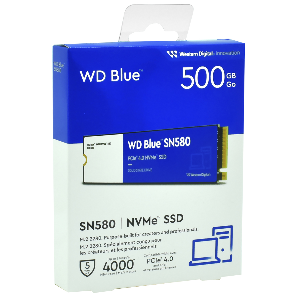 SSD Western Digital M.2 500GB Blue SN580 NVMe - WDS500G3B0E