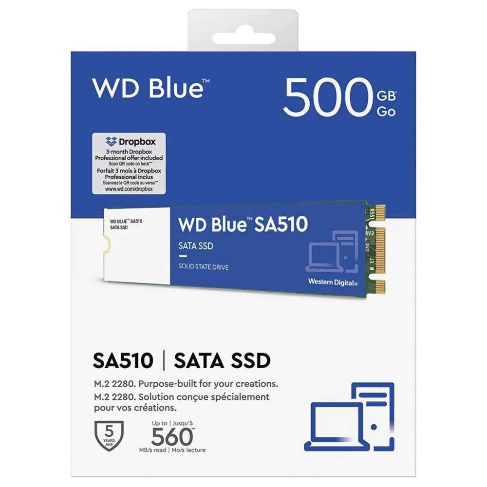 SSD Western Digital M.2 500GB SA510 Blue SATA 3 - WDS500G3B0B