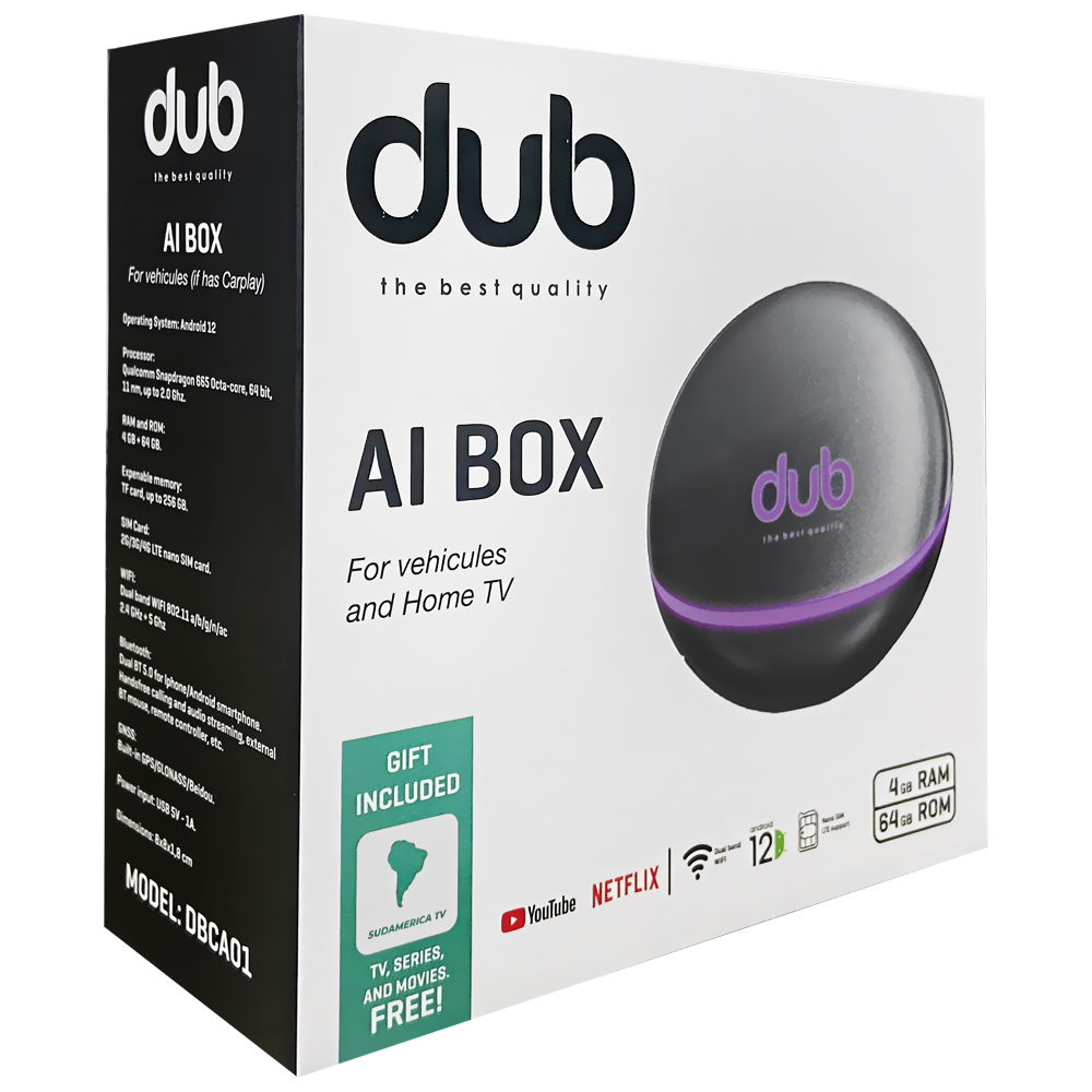 AI Box para Home TV e Carro Dub DBCA01 Iptv 4GB de RAM / 64GB / Wi-Fi - Preto