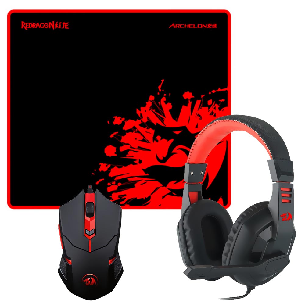 Kit Gamer Redragon Essentials K552-BB-2 Teclado + Mouse + Mousepad + Fone / Blue / Inglês - Preto / Vermelho