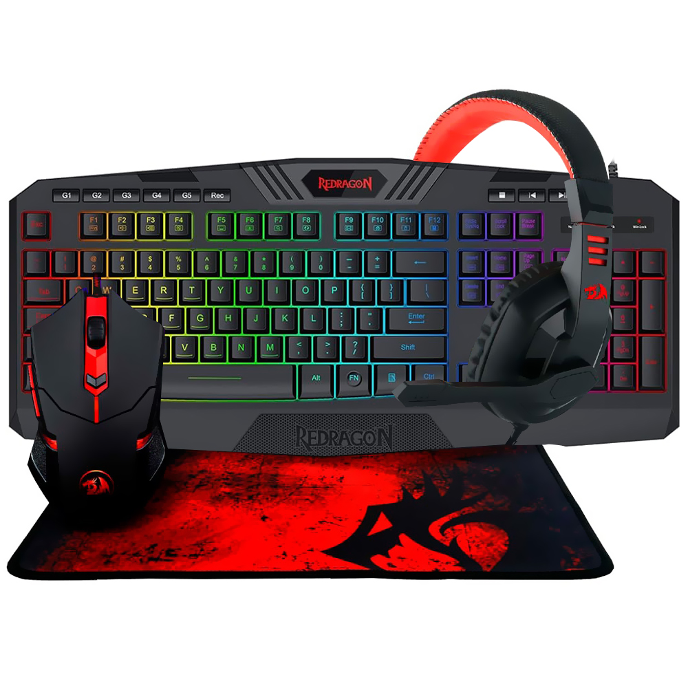 Kit Gamer Redragon Essentials S101-BA-2 Teclado + Mouse + Mousepad + Fone / Inglês - Preto / Vermelho