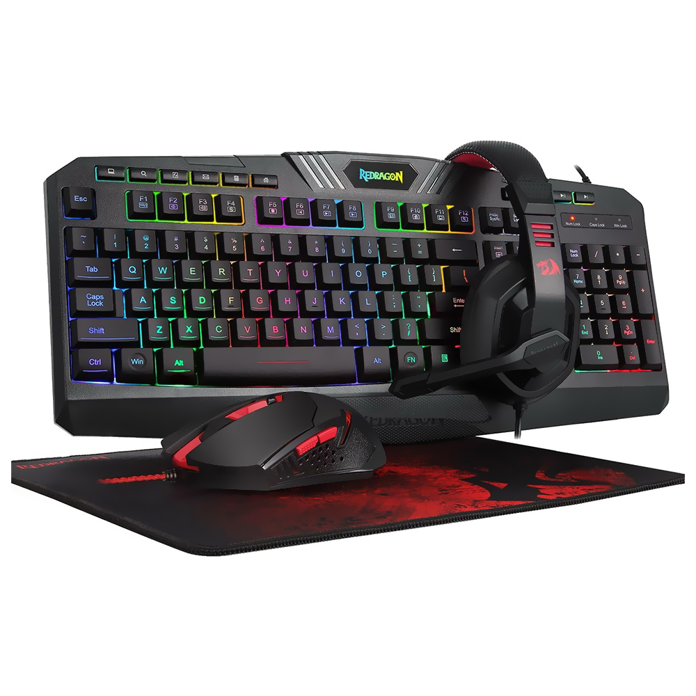 Kit Gamer Redragon Essentials S101-BA-2 Teclado + Mouse + Mousepad + Fone / Inglês - Preto / Vermelho