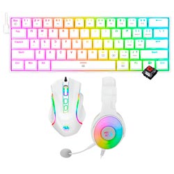 Kit Gamer Redragon Essentials S129W Teclado + Mouse + Fone / RGB / RED / Inglês - Branco