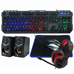 Kit Gamer Satellite GK-53 Teclado + Mouse + Mousepad + Speaker + Fone / Português - Preto