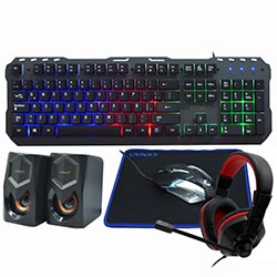 Kit Gamer Satellite GK-54 Teclado + Mouse + Mousepad + Speaker + Fone / Espanhol - Preto / Cinza