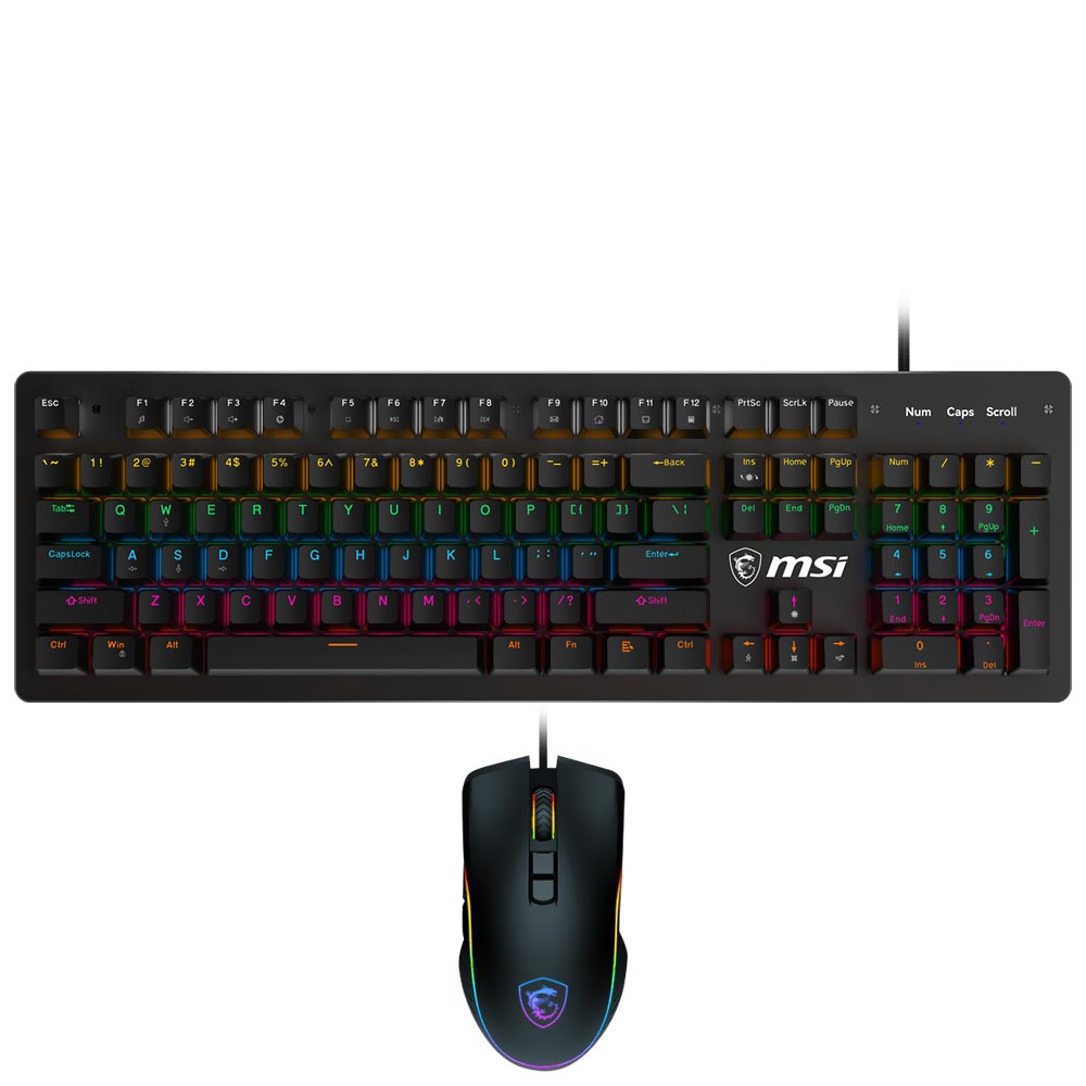 Teclado + Mouse Gamer Mecânico MSI Forge GK300 Combo USB / RGB / Blue / Inglês - Preto