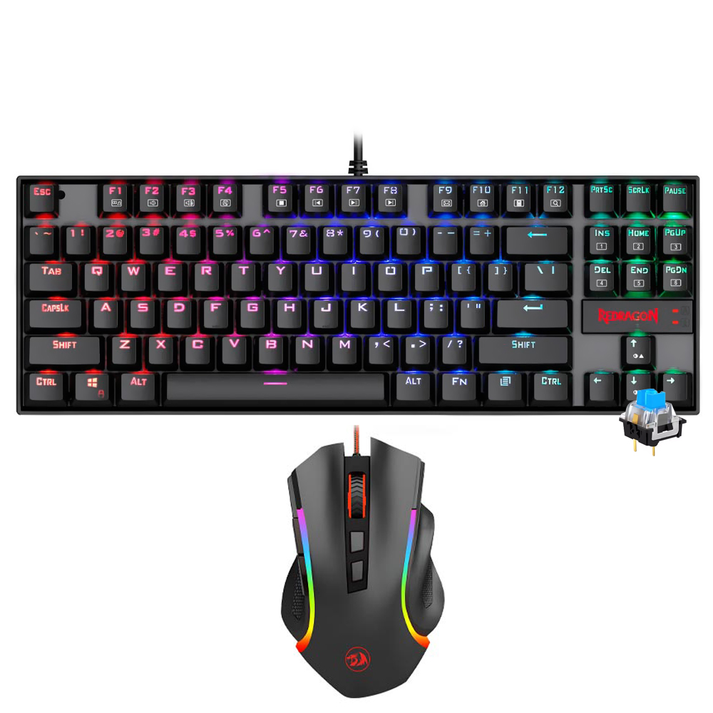 Teclado + Mouse Gamer Redragon Essentials K552RGB-BA USB / RGB / Blue / Inglês - Preto