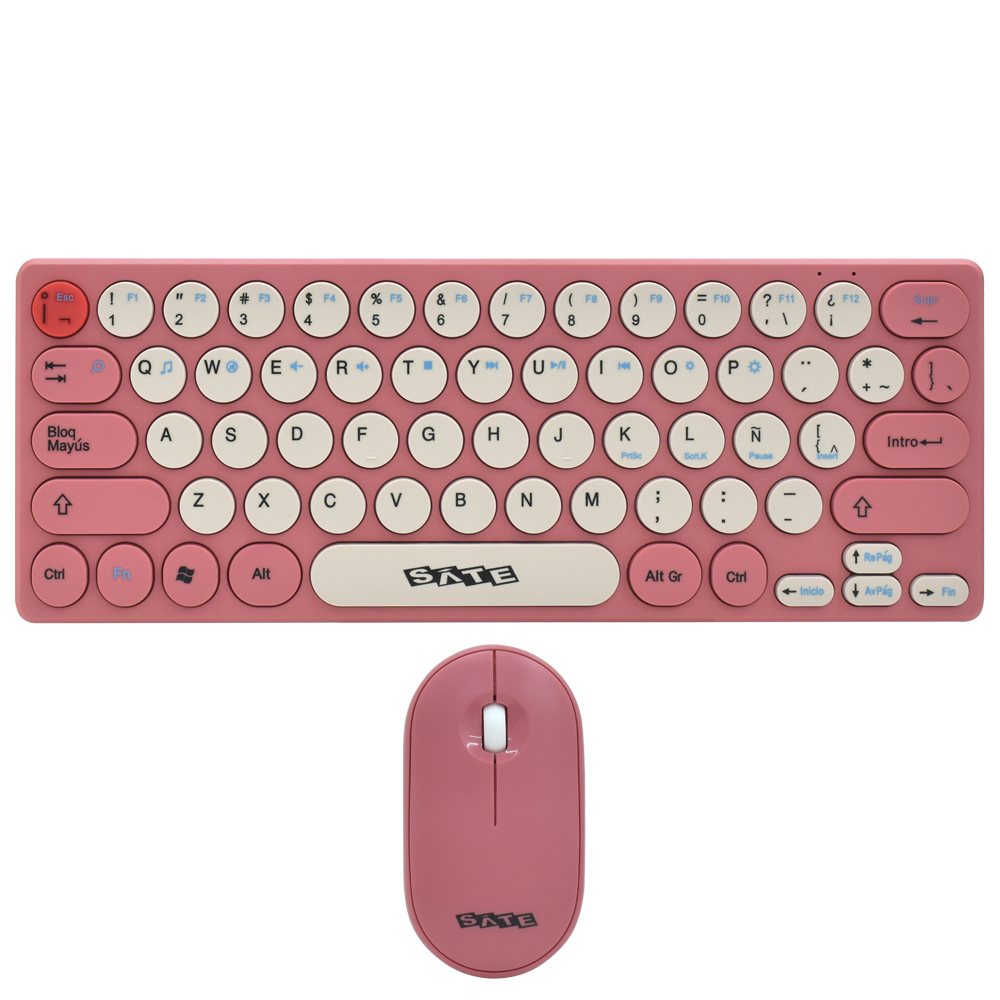Teclado + Mouse Satellite AK-6062G Mini Wireless / Espanhol - Rosa