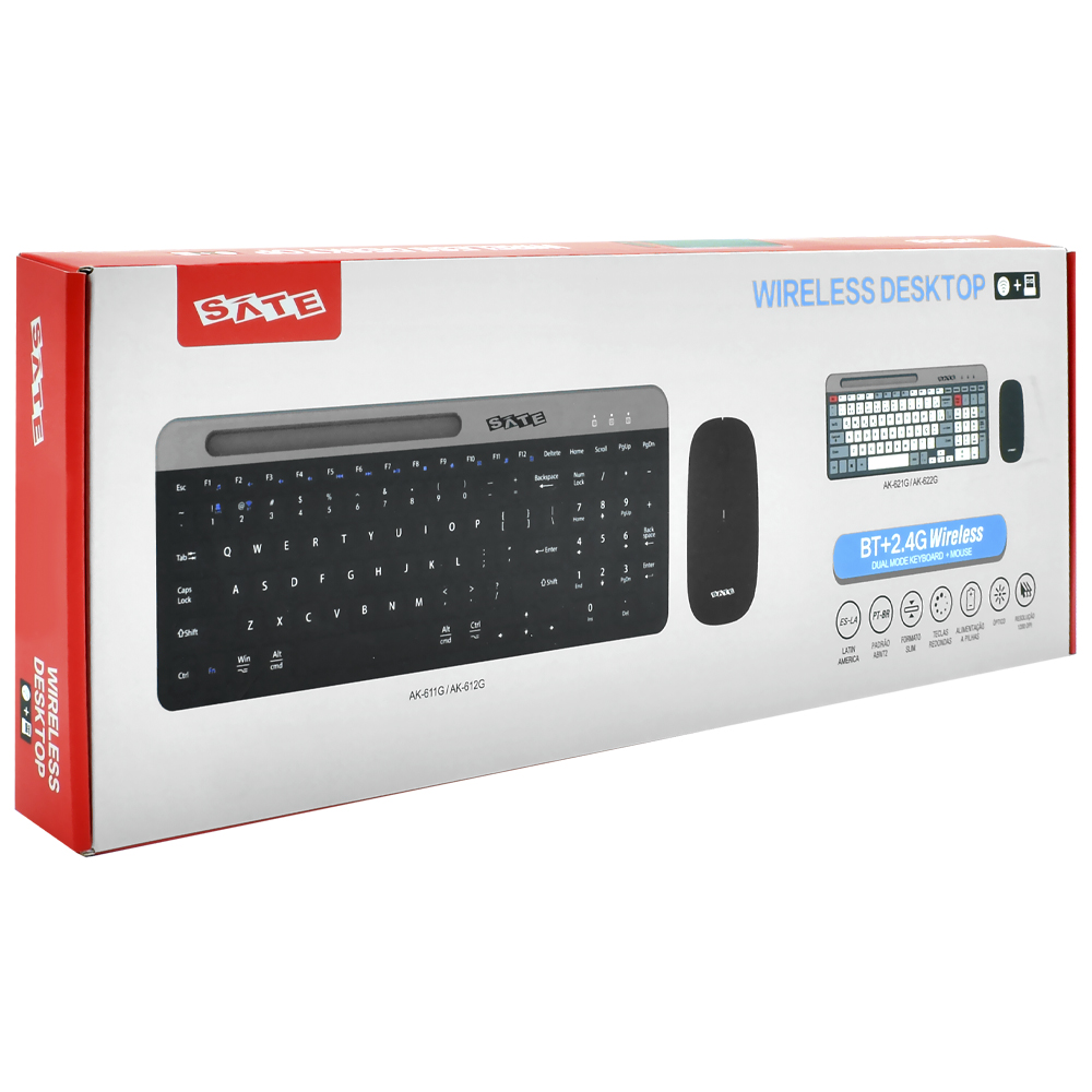 Teclado + Mouse Satellite AK-622G BT Wireless / Espanhol - Cinza / Preto
