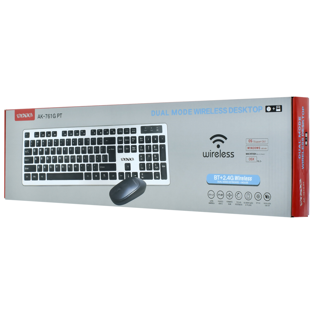 Teclado + Mouse Satellite AK-761G Wireless / Português - Preto / Prata
