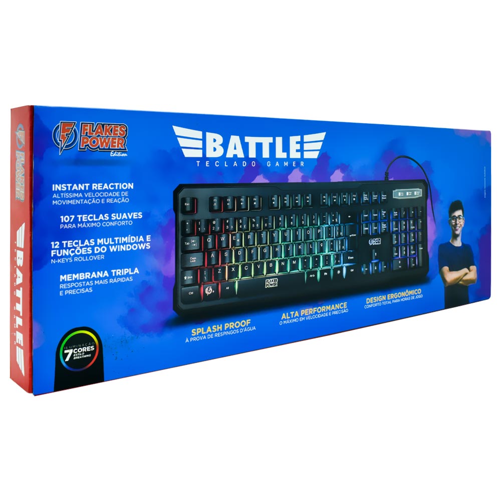 Teclado Gamer Elg FLKT001 Battle Flakes USB / RGB / Português - Preto