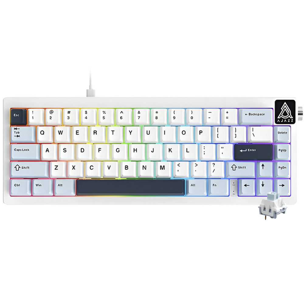 Teclado Gamer Mecânico Ajazz AK650 Nacodexx Mini USB / RGB / Sea Salt / Inglês - Branco / Azul (986468)