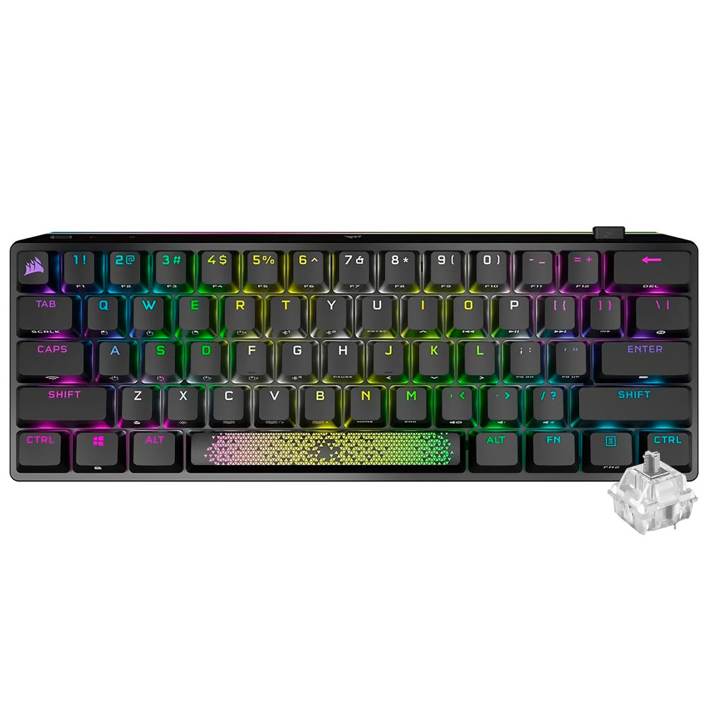 Teclado Gamer Mecanico Corsair K70 RGB Mini Pro Wireless / Cherry MX Silver / Ingles - Preto (CH-9189014-NA)