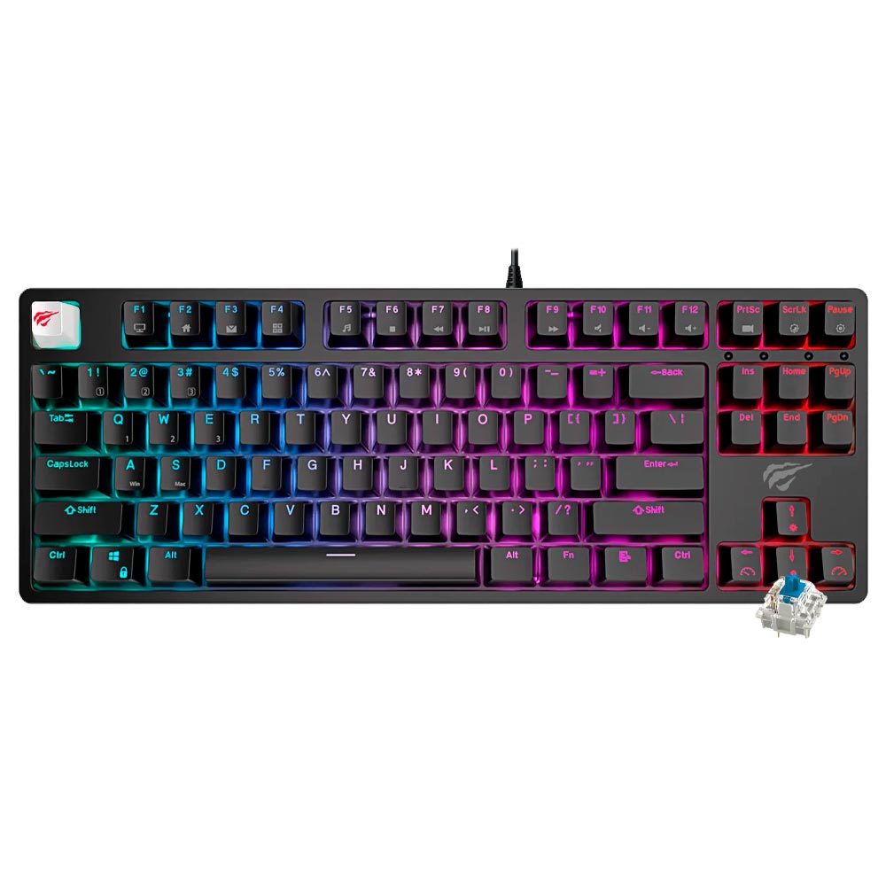 Teclado Gamer Mecânico Havit Gamenote HV-KB890L USB / RGB / Blue / Inglês - Preto