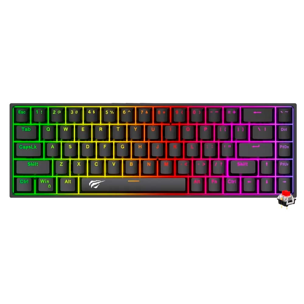 Teclado Gamer Mecânico Havit Gamenote Mini HV-KB881L USB / RGB / Red / Inglês - Preto